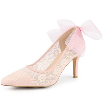 Pointed Toe Bow Bridal Stiletto Heel Lace Heels Pumps for Women