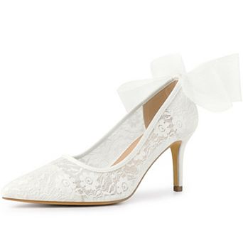 Pointed Toe Bow Bridal Stiletto Heel Lace Heels Pumps for Women