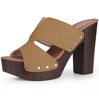 Platform Slip on Block High Heels Slides Sandals for Women