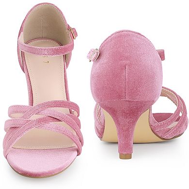 Kitten Heels Sandals Velvet Strappy Heeled Dance Shoes for Women