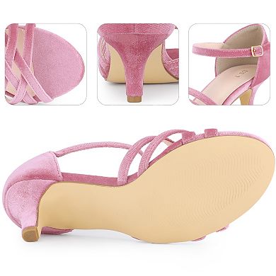 Kitten Heels Sandals Velvet Strappy Heeled Dance Shoes for Women