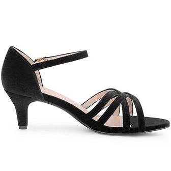 Kitten Heels Sandals Velvet Strappy Heeled Dance Shoes for Women