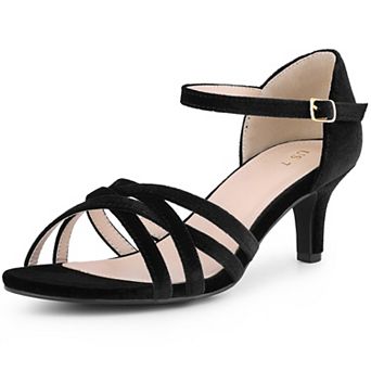 Kitten Heels Sandals Velvet Strappy Heeled Dance Shoes for Women