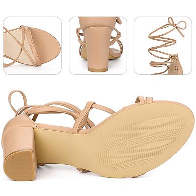 Strappy Strap Lace Up Chunky Heel Sandals for Women