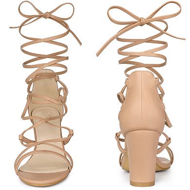 Strappy Strap Lace Up Chunky Heel Sandals for Women