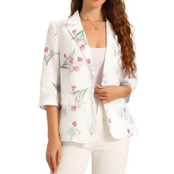 Floral Blazer for Women's 3/4 Sleeve Notch Lapel Lightweight Casual Blazer Jacket