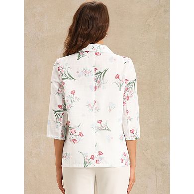 Floral Blazer for Women's 3/4 Sleeve Notch Lapel Lightweight Casual Blazer Jacket
