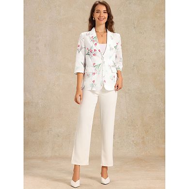 Floral Blazer for Women's 3/4 Sleeve Notch Lapel Lightweight Casual Blazer Jacket