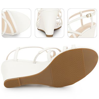 Open Toe Strappy Ankle Strap Wedge Sandals for Women