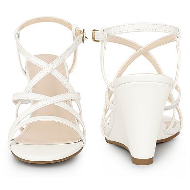 Open Toe Strappy Ankle Strap Wedge Sandals for Women