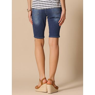 Women's Roll Cuff Button Down Denim Pants with Pockets Causal Short Jean