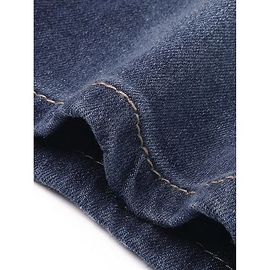 Women's Roll Cuff Button Down Denim Pants with Pockets Causal Short Jean