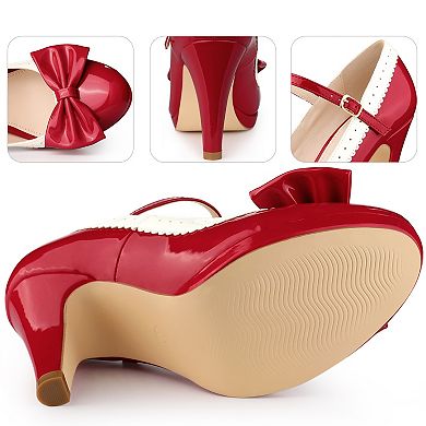Bow Platform Stiletto Heels Mary Janes Shoes for Women Retro 1950s Shoes