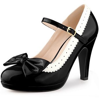 Bow Platform Stiletto Heels Mary Janes Shoes for Women Retro 1950s Shoes
