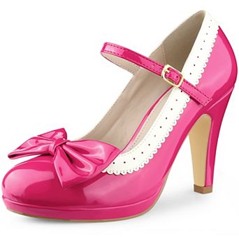Bow Platform Stiletto Heels Mary Janes Shoes for Women Retro 1950s Shoes