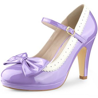 Bow Platform Stiletto Heels Mary Janes Shoes for Women Retro 1950s Shoes