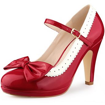 Bow Platform Stiletto Heels Mary Janes Shoes for Women Retro 1950s Shoes
