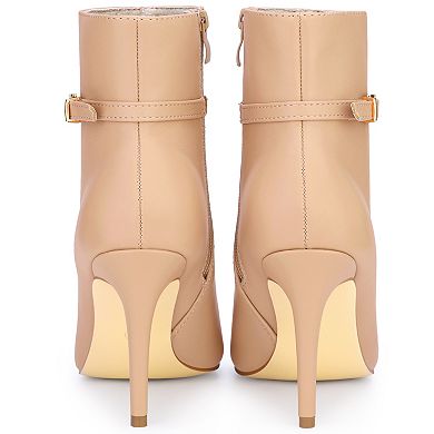 Women's Pointed Toe Buckle Strap Stiletto Heels Ankle Boots