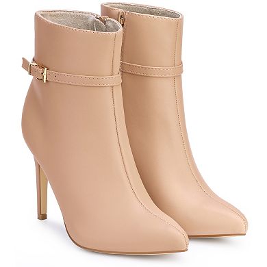 Women's Pointed Toe Buckle Strap Stiletto Heels Ankle Boots