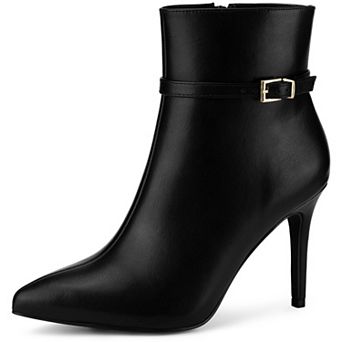 Women's Pointed Toe Buckle Strap Stiletto Heels Ankle Boots