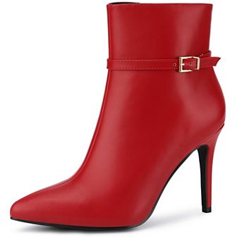 Women's Pointed Toe Buckle Strap Stiletto Heels Ankle Boots