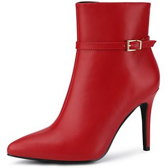 Women's Pointed Toe Buckle Strap Stiletto Heels Ankle Boots