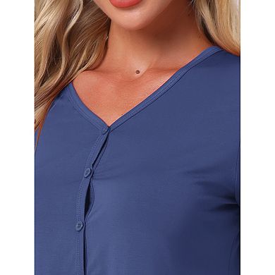 Women's Lounge Set Short Sleeve Long Pants V Neck Capri Pants Pajama Set Button Down Pj Sets