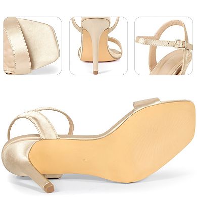 Satin Heels Squared Toe Ankle Strap Stiletto Heel Sandals for Women