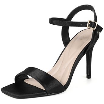 Satin Heels Squared Toe Ankle Strap Stiletto Heel Sandals for Women