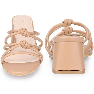 Strappy Knotted Block Heel Black Heels Slides Sandals for Women