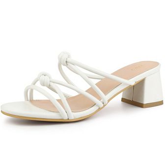 Strappy Knotted Block Heel Black Heels Slides Sandals for Women