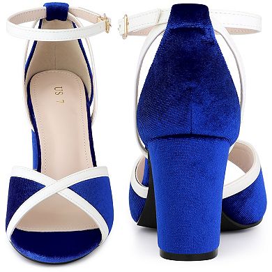 Open Toe Ankle Strap Chunky Heel Velvet Sandals for Women