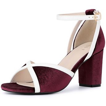 Open Toe Ankle Strap Chunky Heel Velvet Sandals for Women