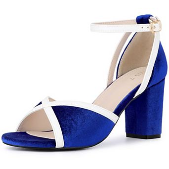 Open Toe Ankle Strap Chunky Heel Velvet Sandals for Women