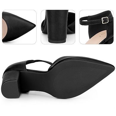 Pointed Toe Ankle Strap Dress Pumps Shoes Chunky Heel Pumps for Women