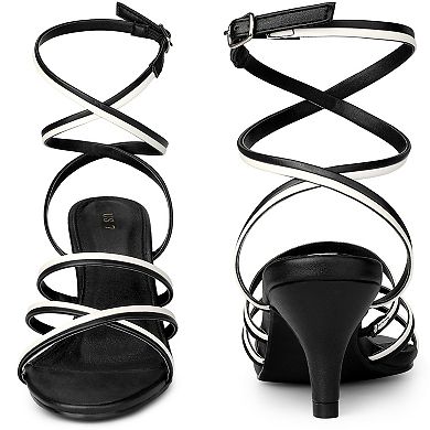 Open Toe Contrasting Color Kitten Heels Sandals for Women