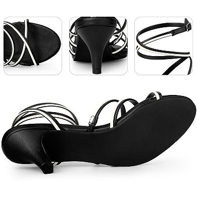 Open Toe Contrasting Color Kitten Heels Sandals for Women