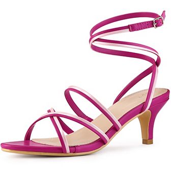 Open Toe Contrasting Color Kitten Heels Sandals for Women