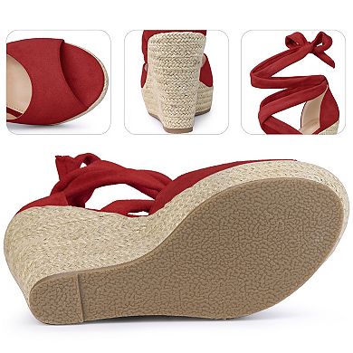 Lace Up Espadrilles Wedges Heels Sandals for Women