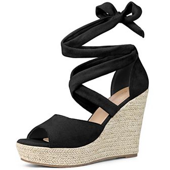 Lace Up Espadrilles Wedges Heels Sandals for Women