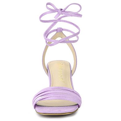 Women's Kitten Heel Lace Up Suede Heel Sandals