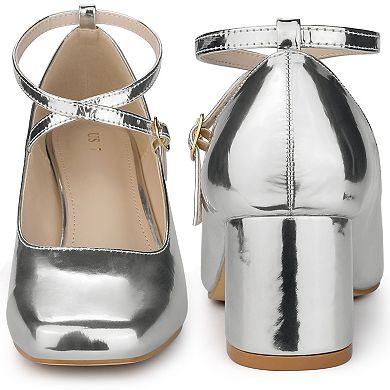 Mary Janes Square Toe Heels Block Heel Pumps for Women