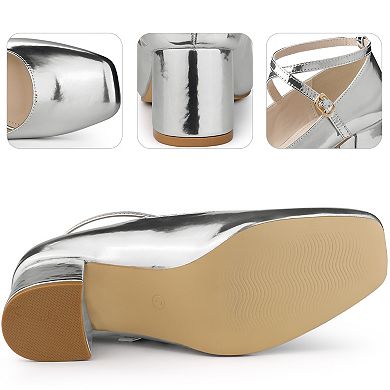 Mary Janes Square Toe Heels Block Heel Pumps for Women