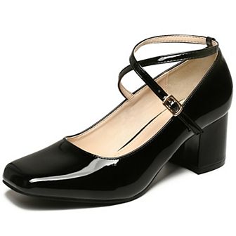 Mary Janes Square Toe Heels Block Heel Pumps for Women