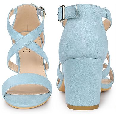 Crisscross Strap Open Toe Chunky Heels Sandals for Women