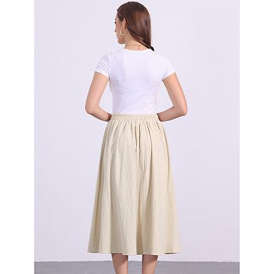 Women's Casual Skirt Elastic Waist A Line Midi Skirts Swing Flared Skirt with Pockets