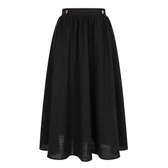 Women's Casual Skirt Elastic Waist A Line Midi Skirts Swing Flared Skirt with Pockets