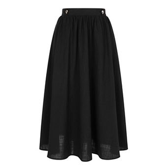 Women's Casual Skirt Elastic Waist A Line Midi Skirts Swing Flared Skirt with Pockets