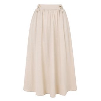 Women's Casual Skirt Elastic Waist A Line Midi Skirts Swing Flared Skirt with Pockets
