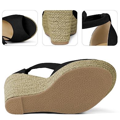 Platform Espadrilles Ankle Tie Sandals Peep Toe Wedges for Women